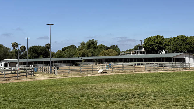 The 100-foot by 200-foot rectangular riding arena at Ivey Ranch Park Association, sponsored by Asymtek, in Oceanside, CA