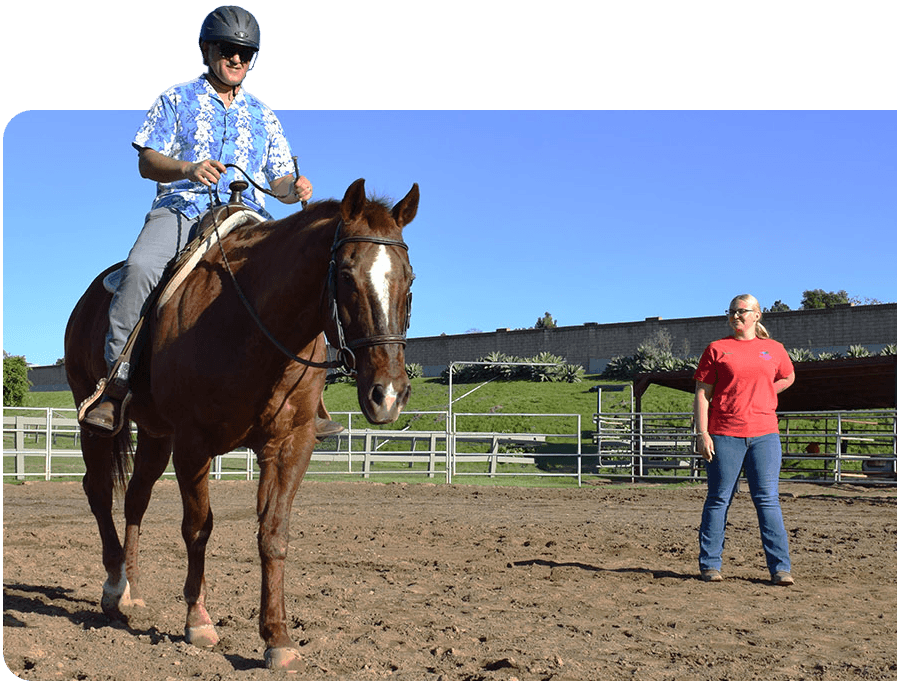 A veteran or active-duty service member riding a horse in the Horses for Heroes program at Ivey Ranch